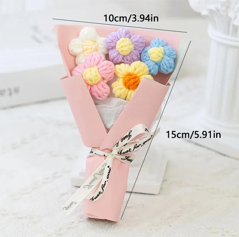Creative Mini Knitted Flower Bouquet, Woolen Flower Bouquet, Floral Decoration