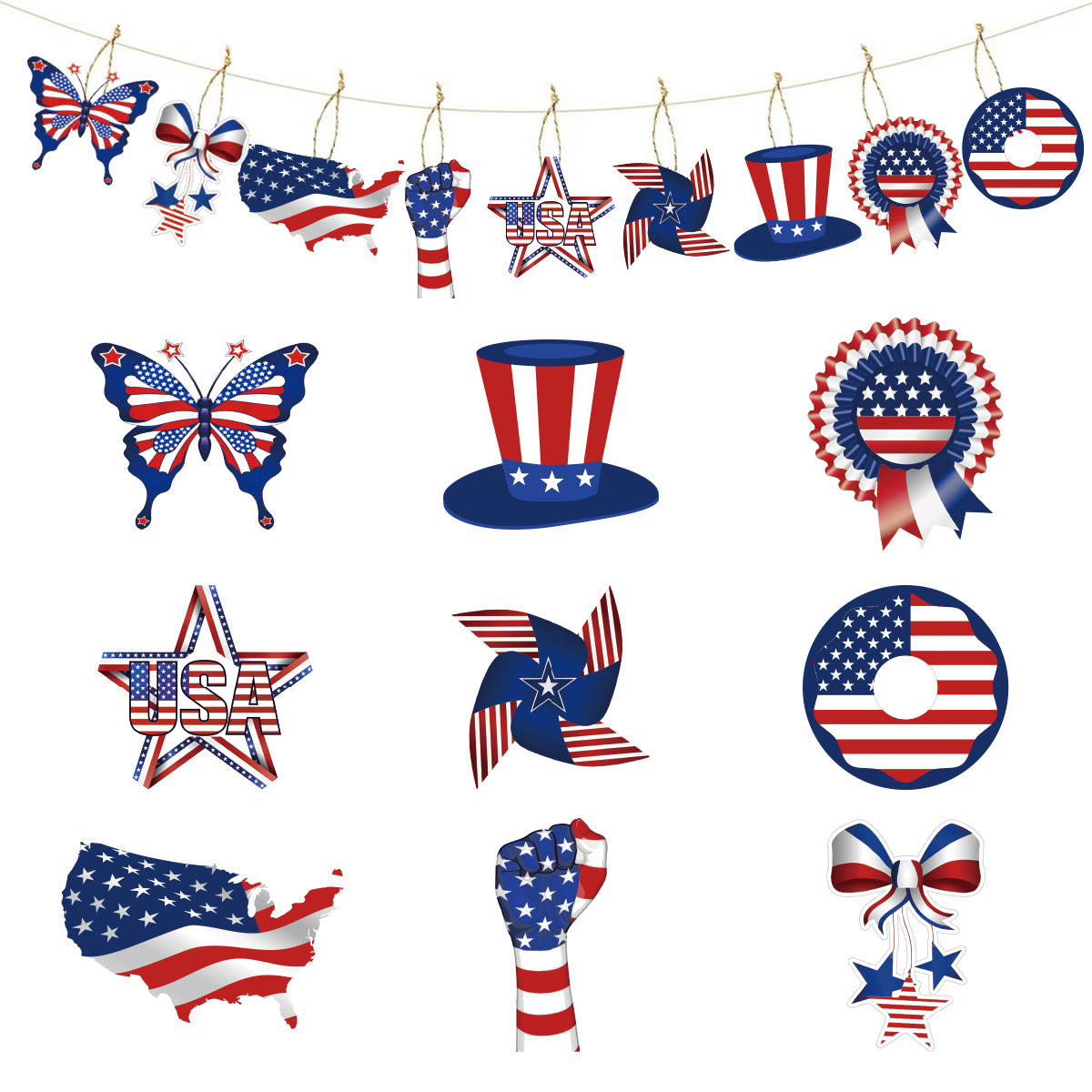 Independence Day Party Photo Props Spiral Pendant I Love USA Banner Balloon July 4th Day Christmas New Year Party Decoration