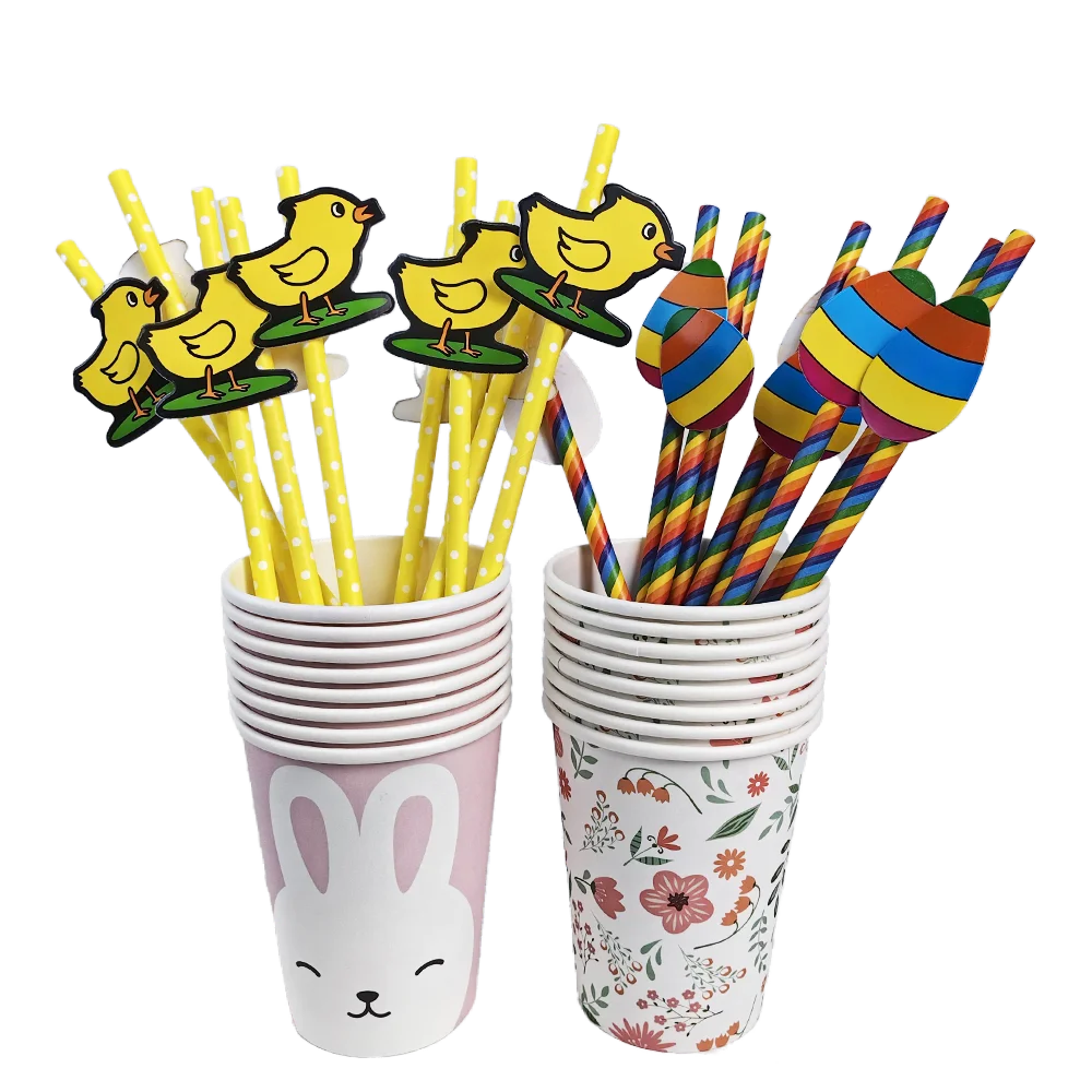 Easter Theme Disposable Tableware Cute Cartoon Bunny Rabbit Pattern Paper Plates Cups Napkins Kids Favor Easter Party Decoration