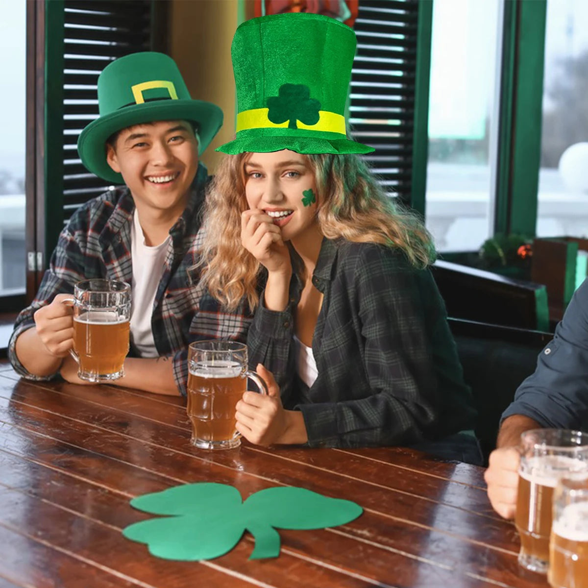 Saint Patricks Day Top Hat Holiday Fake Beard Green Celebration Costume for Irish Festival Birthday Party Decor Supplies