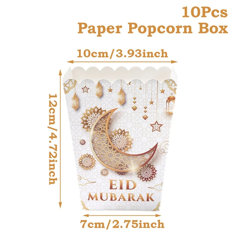 EID Mubarak Popcorn Box Biscuit Gift Box Ramadan Decoration 2025 For Home EID Mubarak Islamic Muslim Party Decor Eid al-Fitr