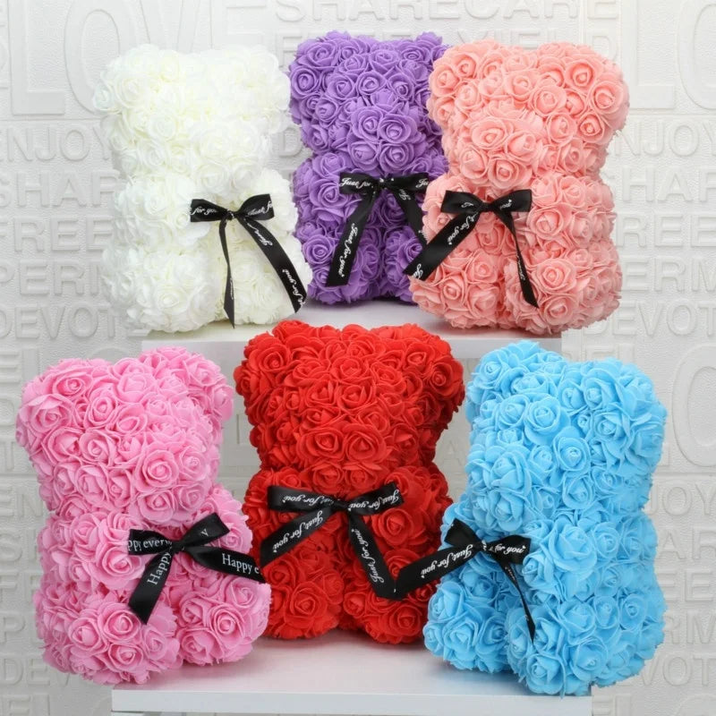 Romantic Valentine's DayCreative Eternal Flower Rose Bear Christmas Gift Rose Bear Hug Bear Wedding Flower Decoration Gift