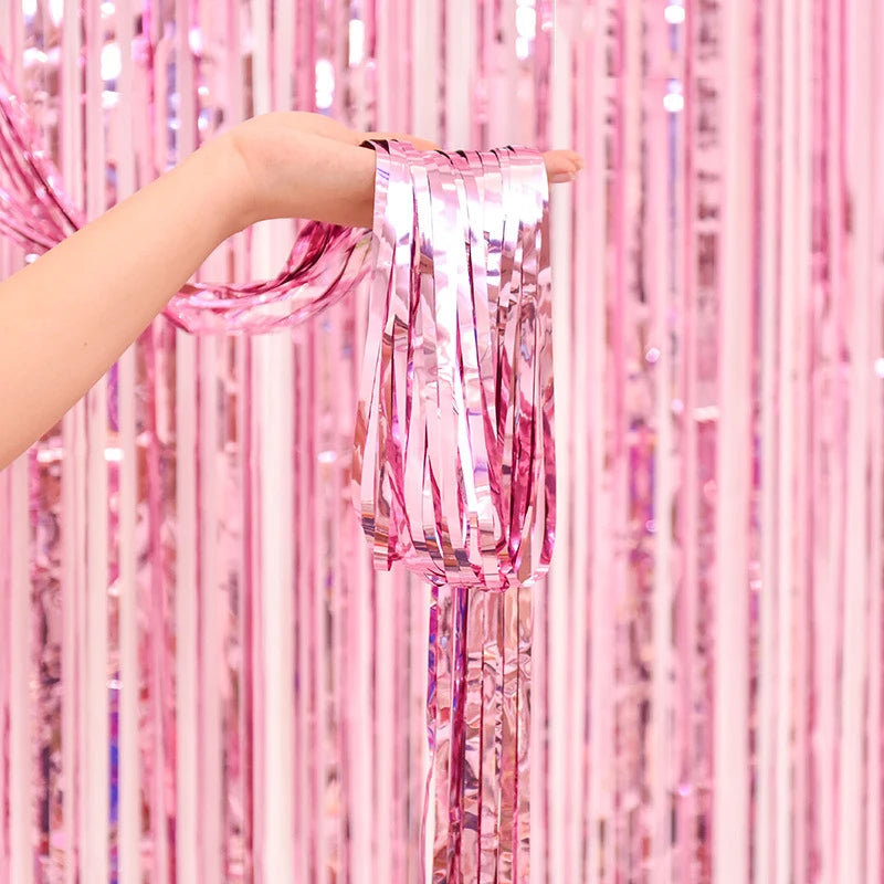 Valentine's Day Backdrop Curtains Glitter Gold Tinsel Fringe Foil Curtain Birthday Wedding Decoration Adult Anniversary Decor