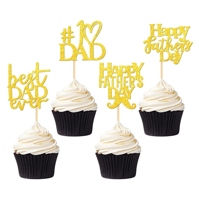 YOMDID 24Pcs Father's Day Cupcake Toppers Happy Cake Decorations Best Dad & Father's Day Cupcake Picks Cake Decorating Supplies