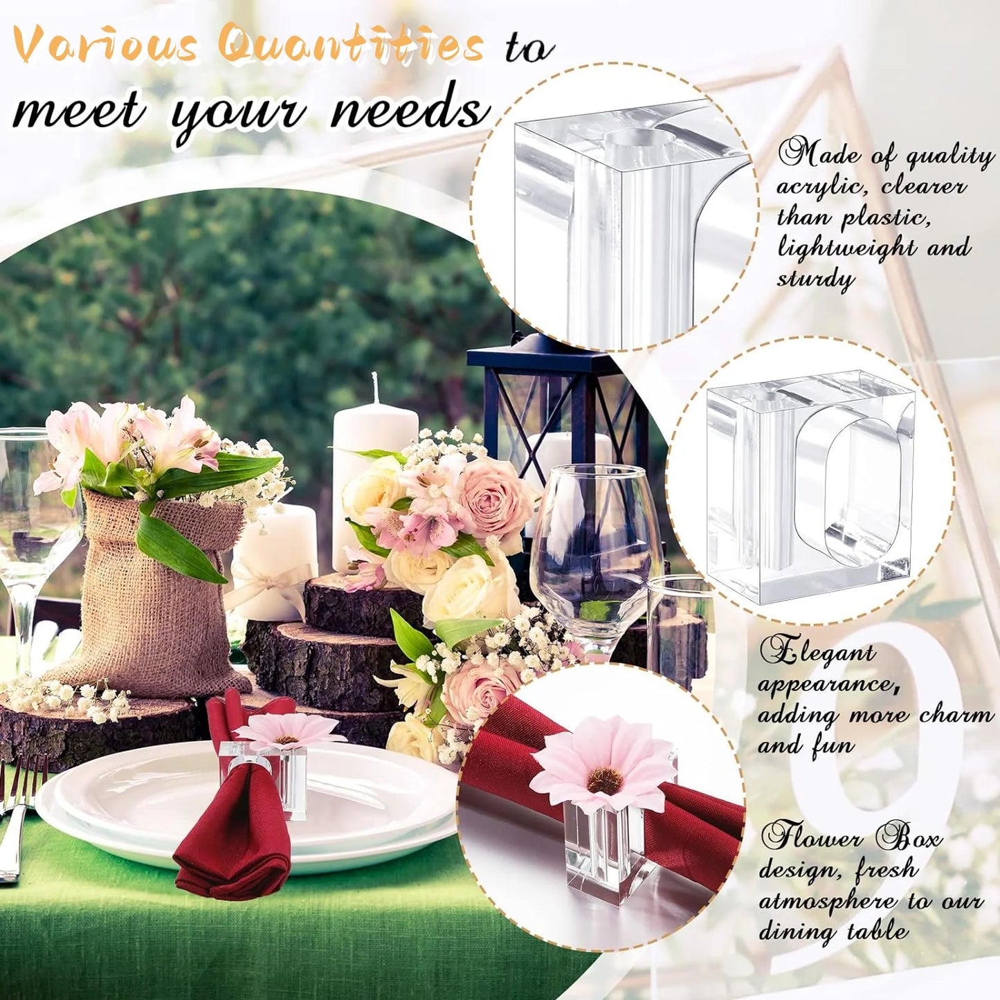 4-20Pcs Acrylic Napkin Rings Clear Napkin Holders Mini Flower Bud Vase for Wedding Birthday Banquet Table Decor