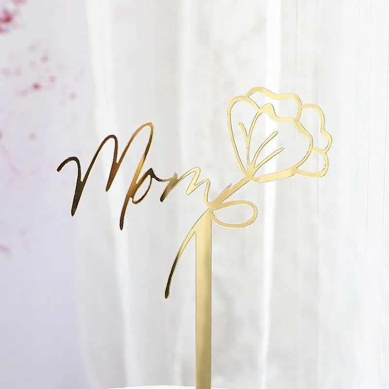 2023 Happy Mothers Day Cake Topper Gold Red Tulip Acrylic MOM Birthday Party Cake Toppers Dessert Decoration Mother's Day Gifts