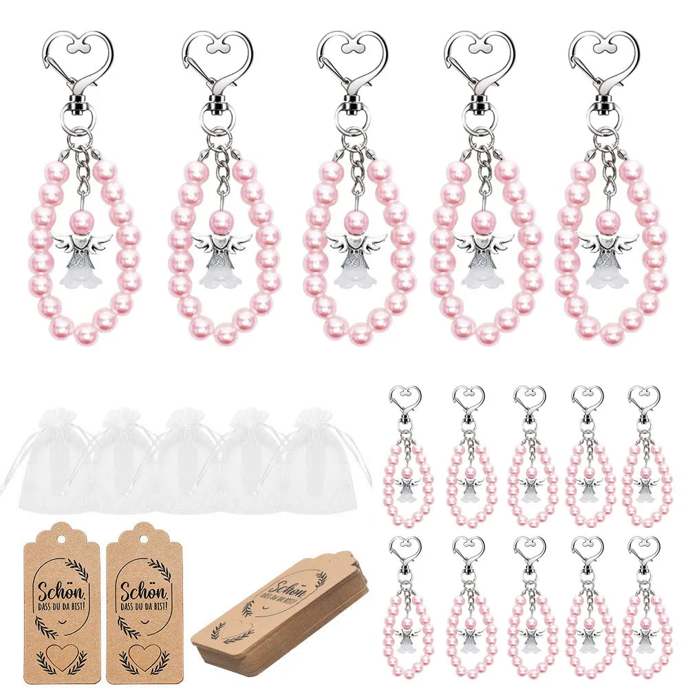 50/20 Sets Cute Angel Keychains with Favor Boxes and Thank You Cards Baptism Bridal Shower Wedding Gender Reveal Party