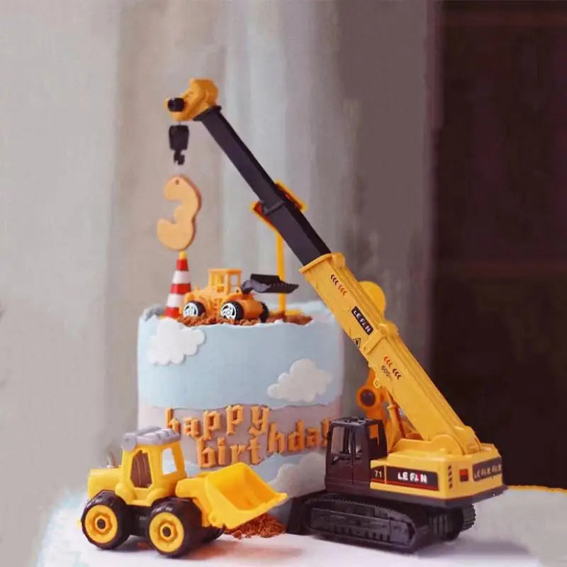 Excavator Car Crane Tractor Birthday Cake Topper Construction Party Decor Boy Kid Baby Shower 1st Birthday Party Cake Baking Kit