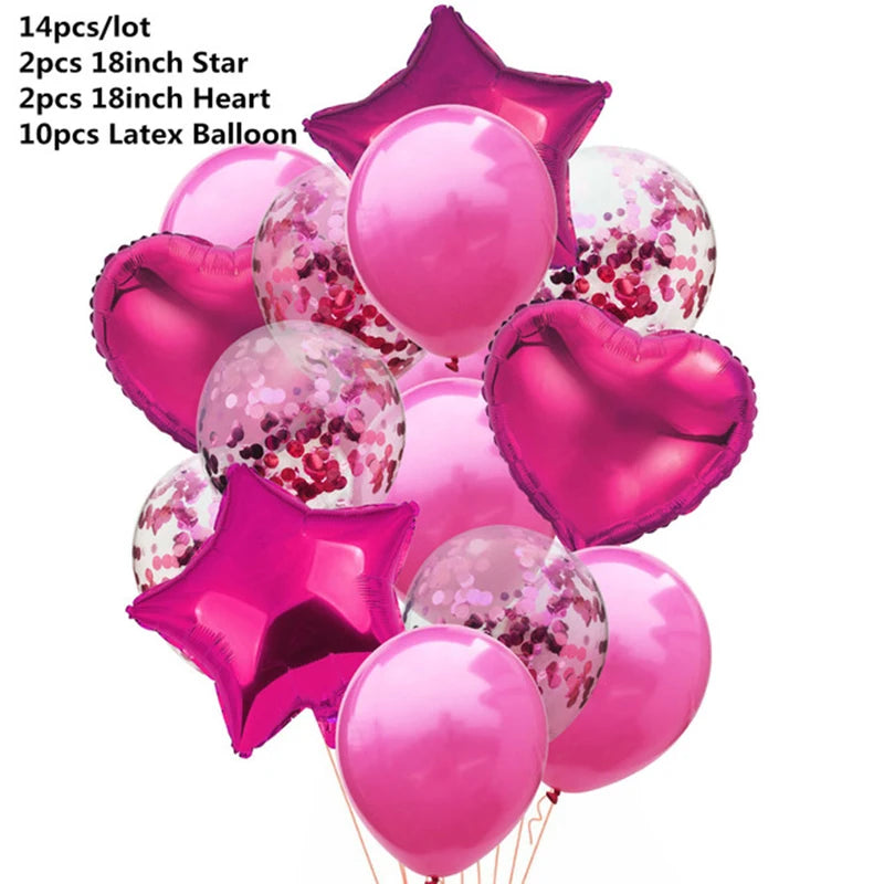 14pcs Rose Gold Mix Star Heart Confetti Latex Balloons Birthday Party Decorations Kids Adult Wedding Anniversary Globos Supplies