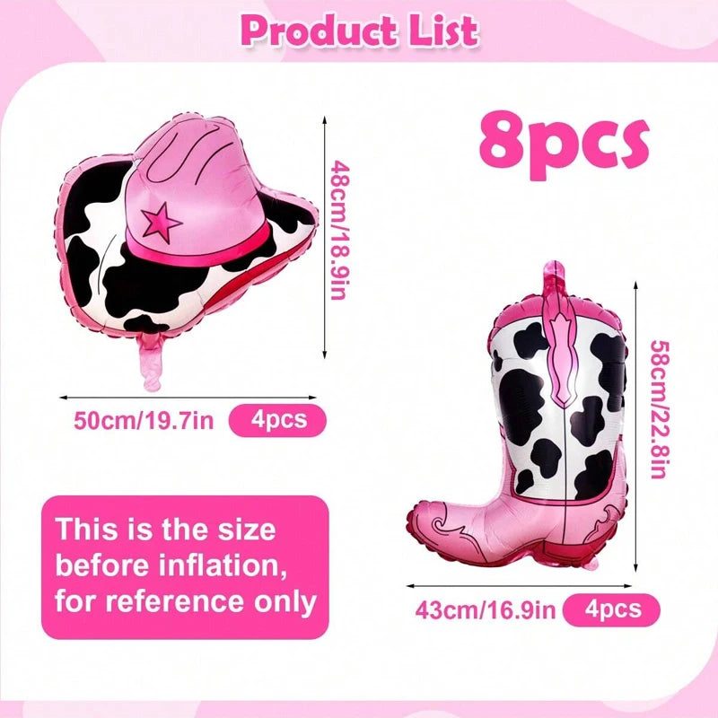 Western themed party balloons, including boots, cowboy hat foil balloons, suitable for birthday, bachelorette party decorations