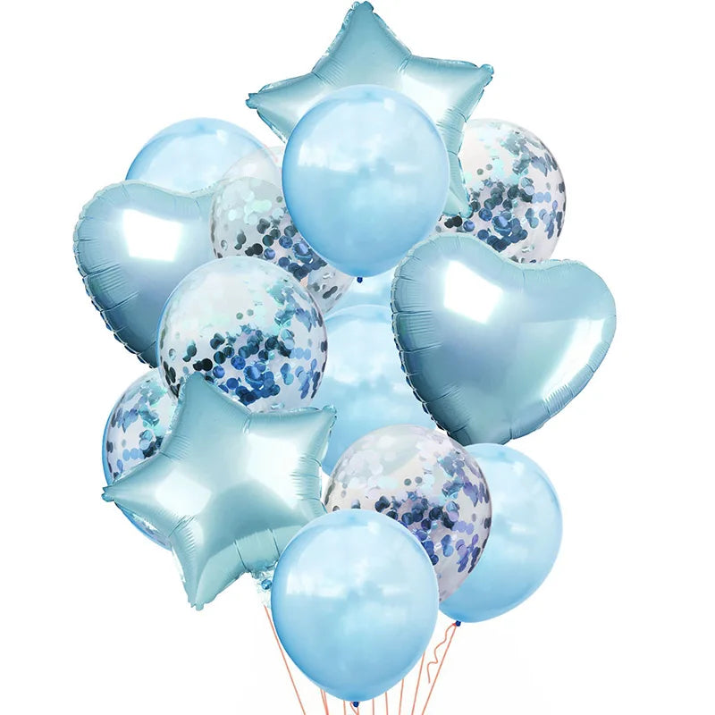 14pcs Rose Gold Mix Star Heart Confetti Latex Balloons Birthday Party Decorations Kids Adult Wedding Anniversary Globos Supplies
