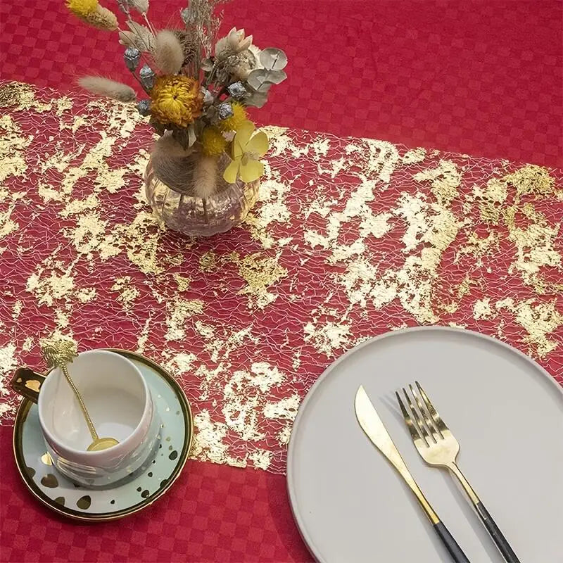 Sparkle Metallic Gold Table Runner Sequin Glitter Foil Mesh Roll Tablecloth for Wedding Event Birthday Baptism Baby Shower Decor