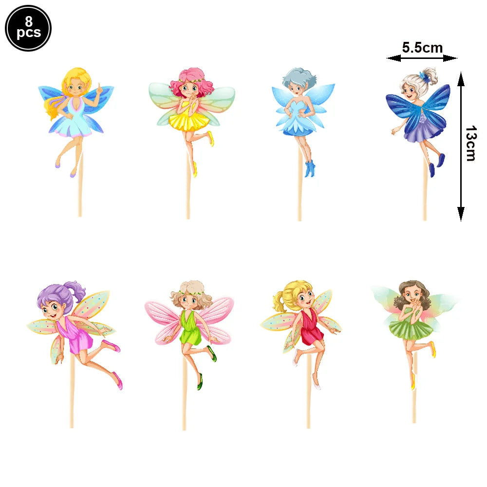 Pink Fairy Party Disposable Tableware Fairy Birthday Party Supplies Plate Cup Napkin Tablecloth Flower Fairies Birthday Decors
