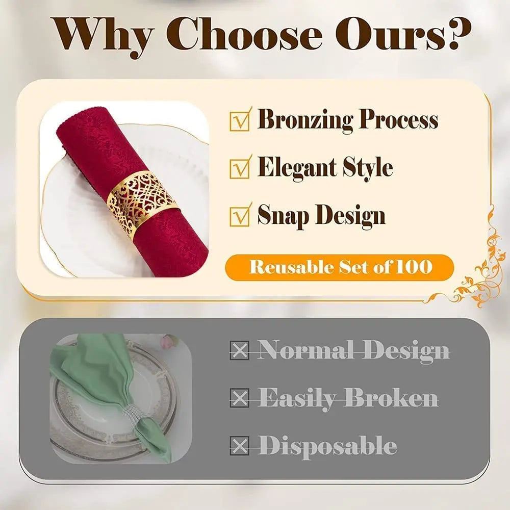100/50Pcs Napkin Ring Hollow Pattern Gold and Silver Napkin Ring Wedding Party Table Decoration Supplies Wedding Decoration
