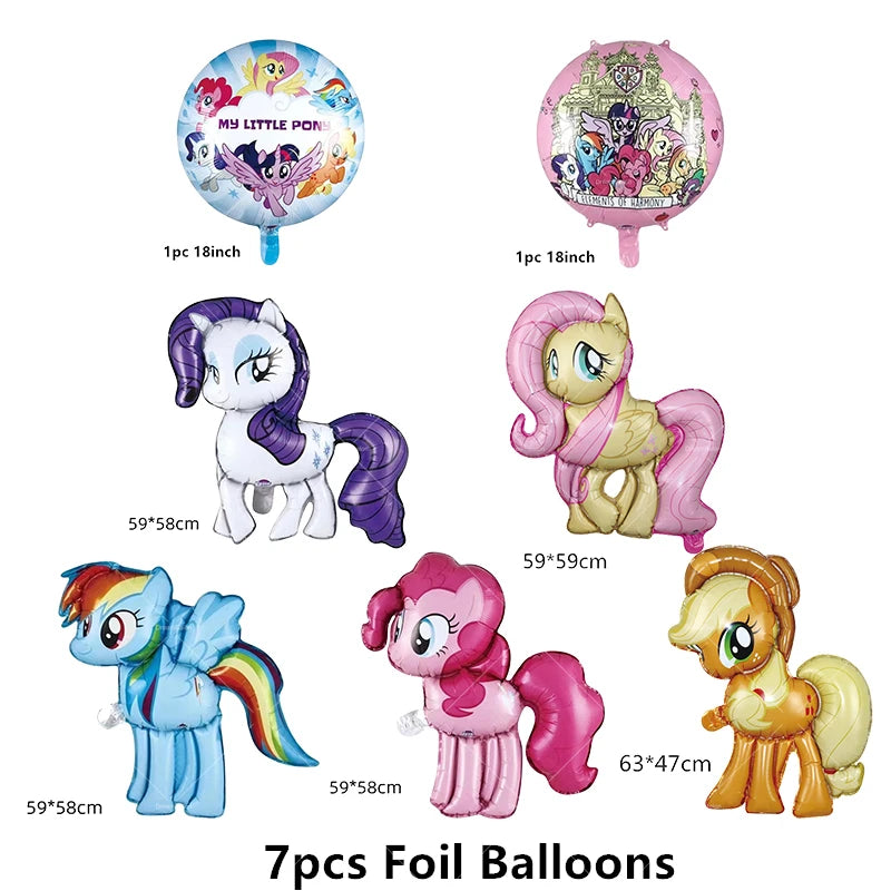 My Little Pony Foil Latex Balloon Happy Birthday Party Decoration Banner Cake Topper Kid Event Supplies Backdrop Disposable Toys