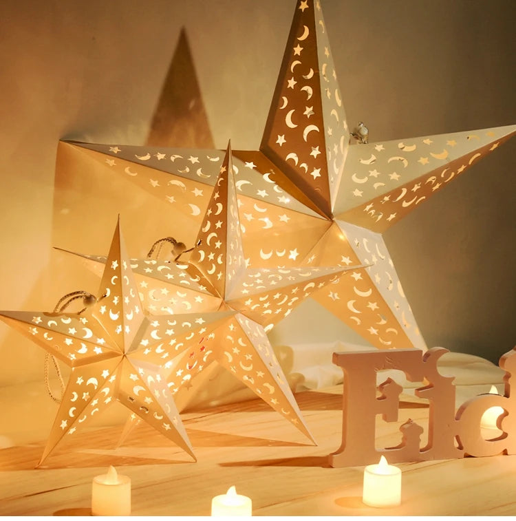 Hollow Star Hanging Pendants Ramadan Decorations 2025 for Home Ramadan Islamic Muslim Party Gifts Eid Mubarak Home Decorations
