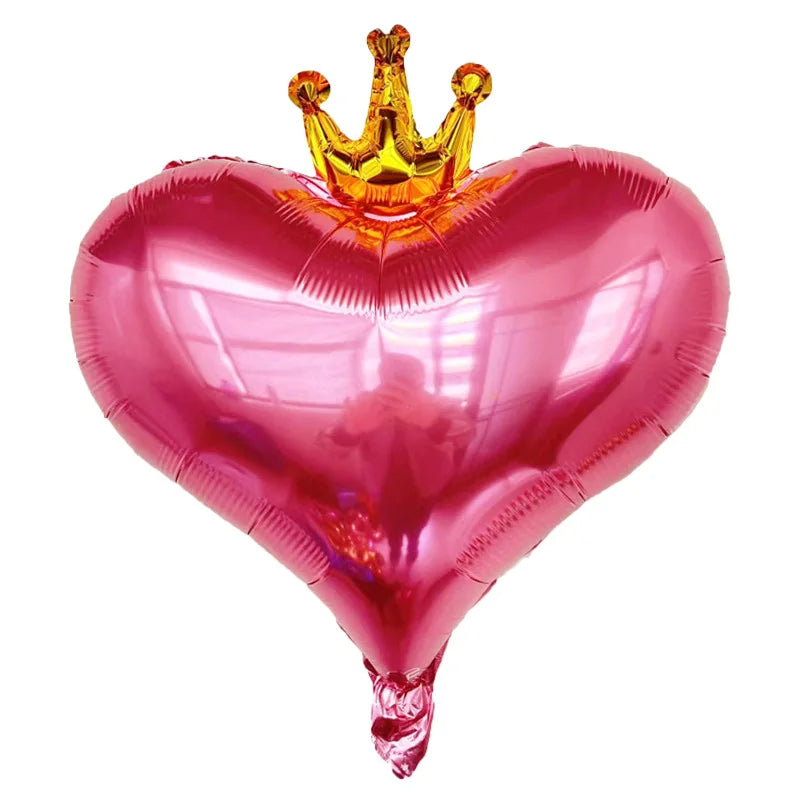 10PCS 18 Inch Pink Love Heart Crown Balloons Aluminum Foil I Love You Balloon Valentine's Day Birthday Wedding Party Decor