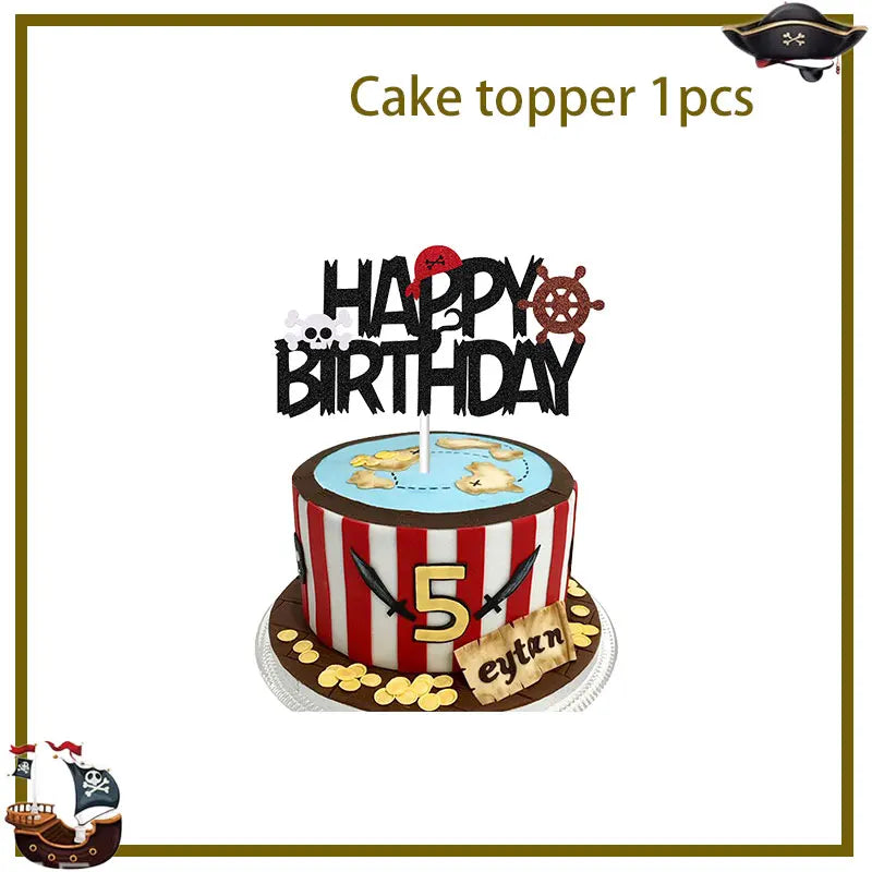 Pirate Birthday Party Decoration Balloon Tableware Tablecloth Backdrop Hanging Banner Cake Toppers For Kids Party Event Supplies