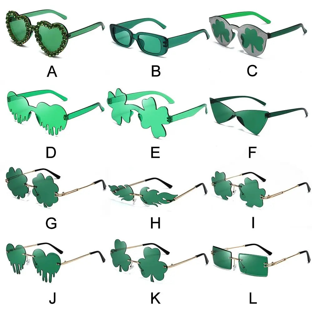 1pc St. Patrick's Day Irish Shamrock Sunglasses Green Four Leaf Clover Leprechaun Costume Glasses Party DIY Decor Supplies