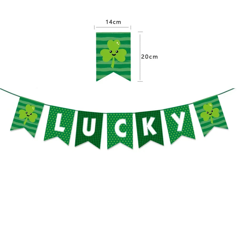 St Patrick's Day Sham-rock LUCKY Banners Garlands Clover Hanging Swirls Photo Props for Home Irish Saint Patrick Party Decor