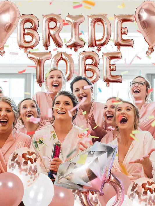 41 Pcs Rose gold Bride to be Balloon Tassel Diamond ring and heart decoration set Ladies' Singles Pre marital bachelor party
