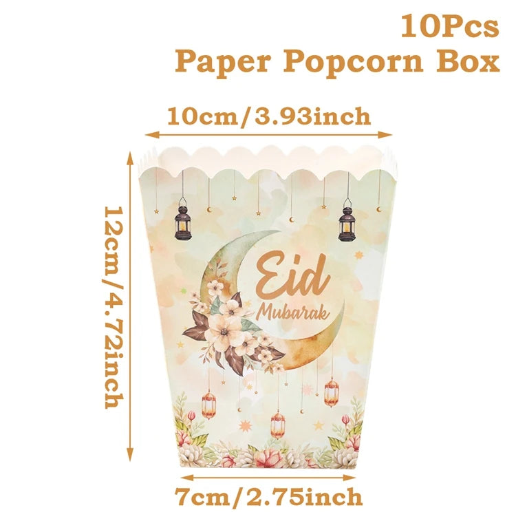 EID Mubarak Popcorn Box Biscuit Gift Box Ramadan Decoration 2025 For Home EID Mubarak Islamic Muslim Party Decor Eid al-Fitr