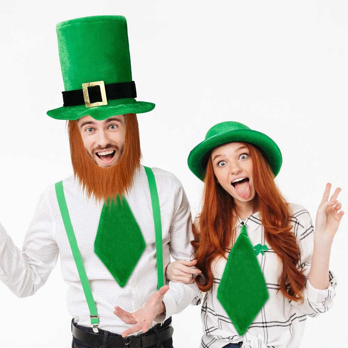 Saint Patricks Day Top Hat Holiday Fake Beard Green Celebration Costume for Irish Festival Birthday Party Decor Supplies