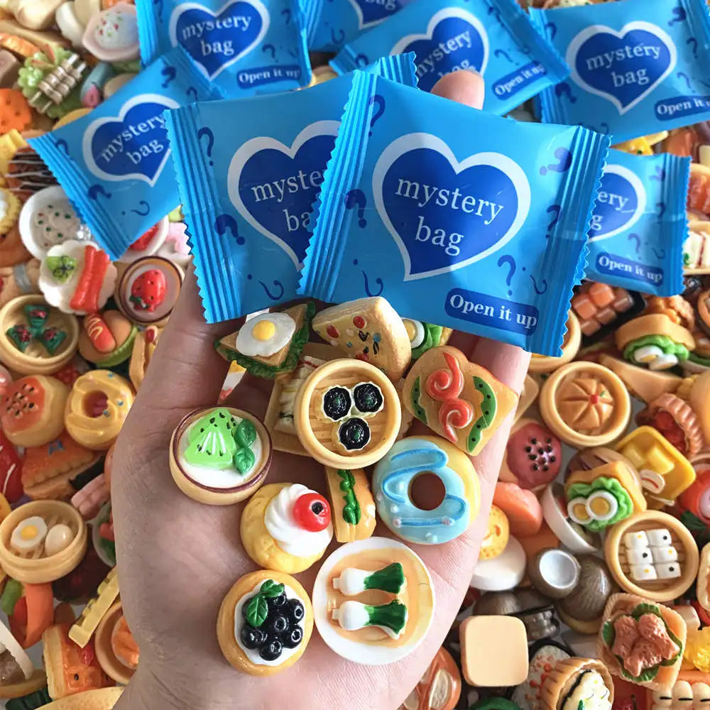 10/30/60pcs Blind Bags Mixed Styles Tiny Food Miniature Simulated Mini Food Miniature Mystery Bags for Dollhouse Decor, Gifts