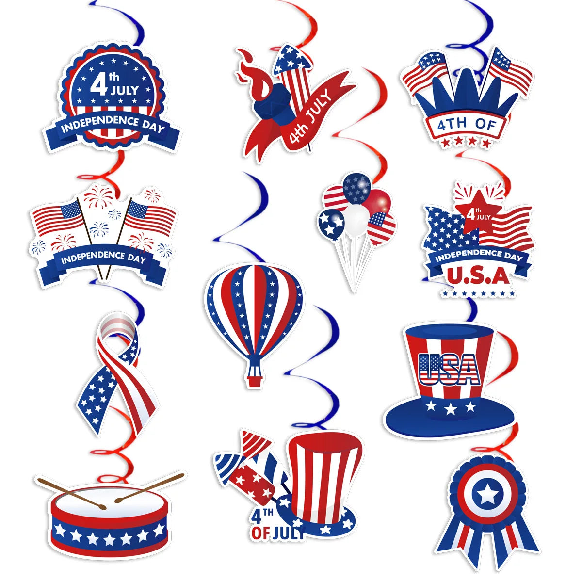 Independence Day Party Photo Props Spiral Pendant I Love USA Banner Balloon July 4th Day Christmas New Year Party Decoration