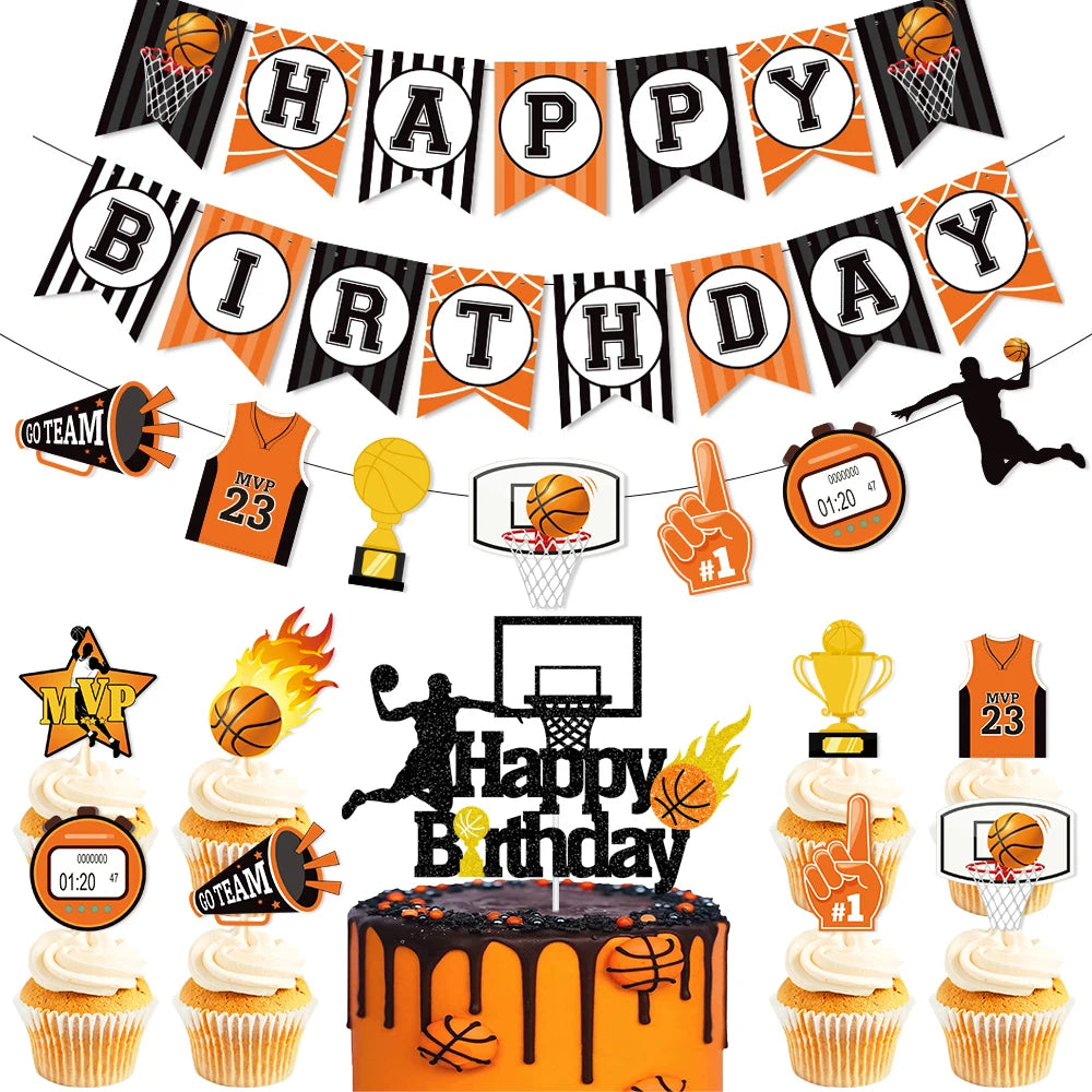 Basketball Cake Topper Happy Birthday Star T-shirt Ball Cupcake Toppers Baby Shower Kids Party Dessert DIY Baking Supplies Decor