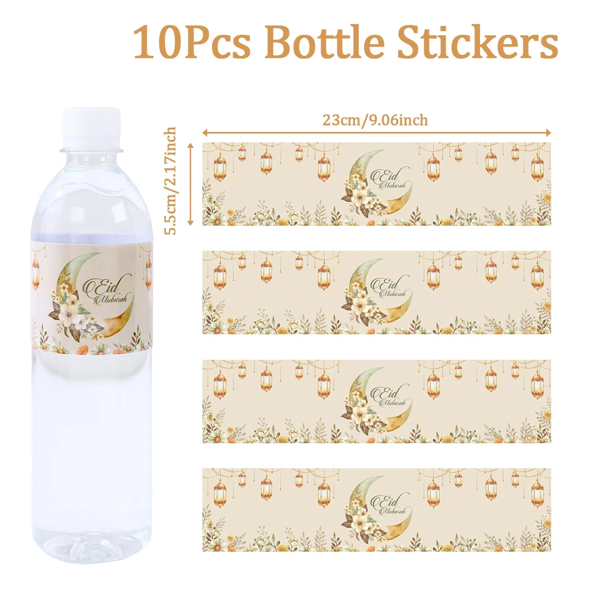 10/24pcs Eid Mubarak Bottle Labels Sticker Ramadan Kareem Decoration For Home 2025 Muslim Islamic Party Supplies Eid Al-fitr