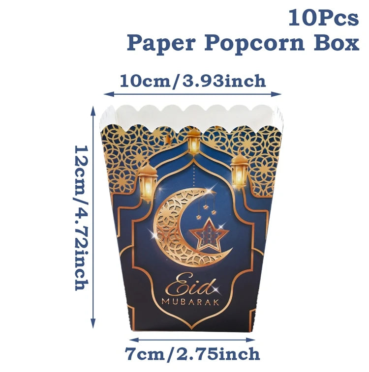 EID Mubarak Popcorn Box Biscuit Gift Box Ramadan Decoration 2025 For Home EID Mubarak Islamic Muslim Party Decor Eid al-Fitr