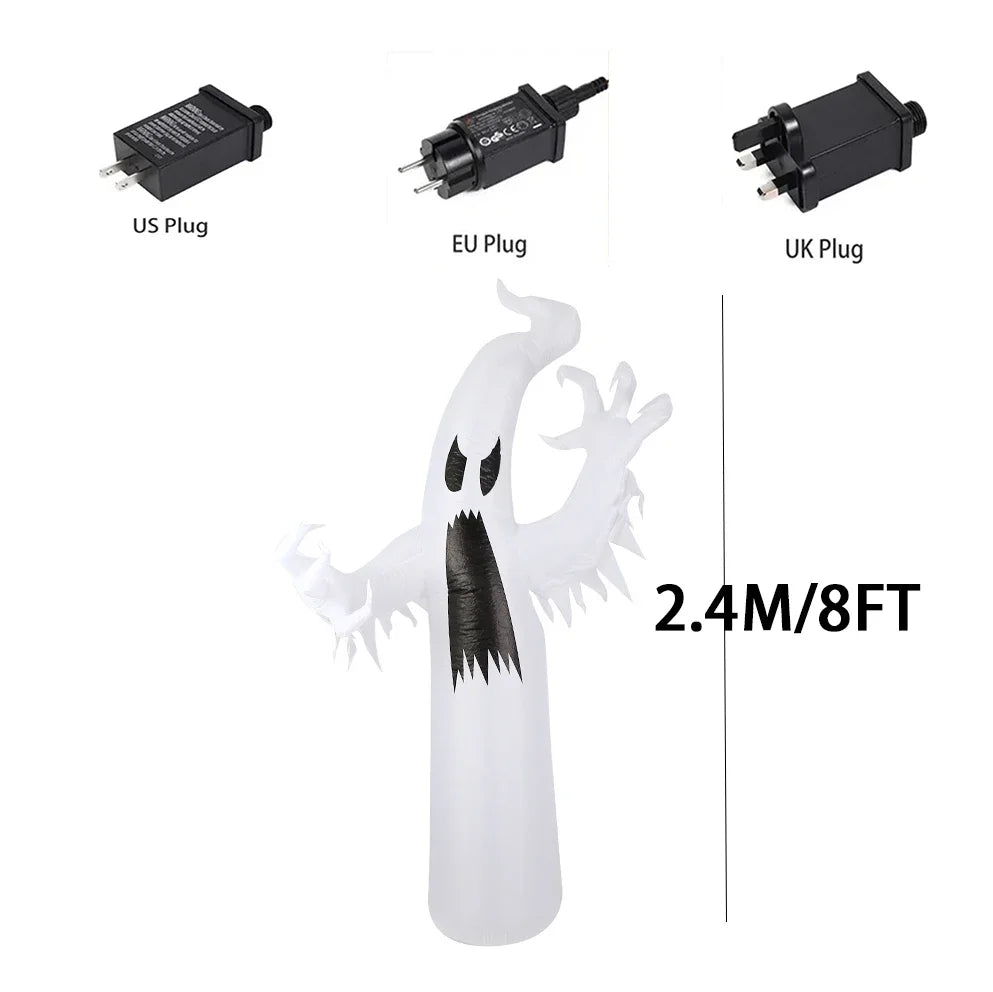2.4M Giant Halloween Inflatable Toy Horror Ghost with LED Lights Indoor Outdoor Halloween Party Inflated Model Garden Decoration