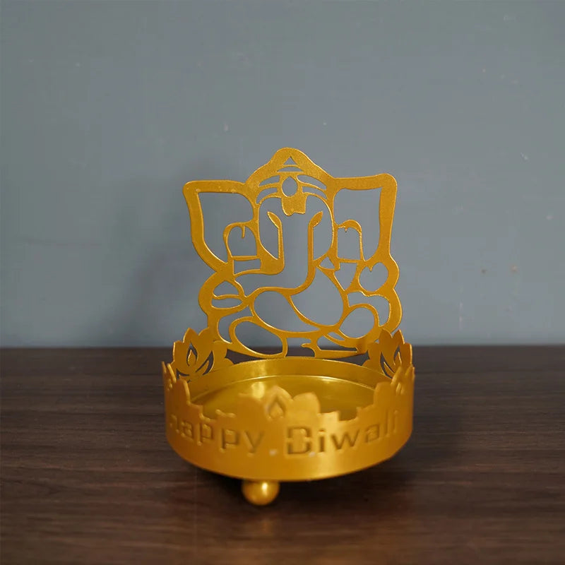 1Pc Art Metal Buddha Statue Candle Holder Crafts Home Decoration Hollow Shadow Diwali Festival Fortune Candle Lamp