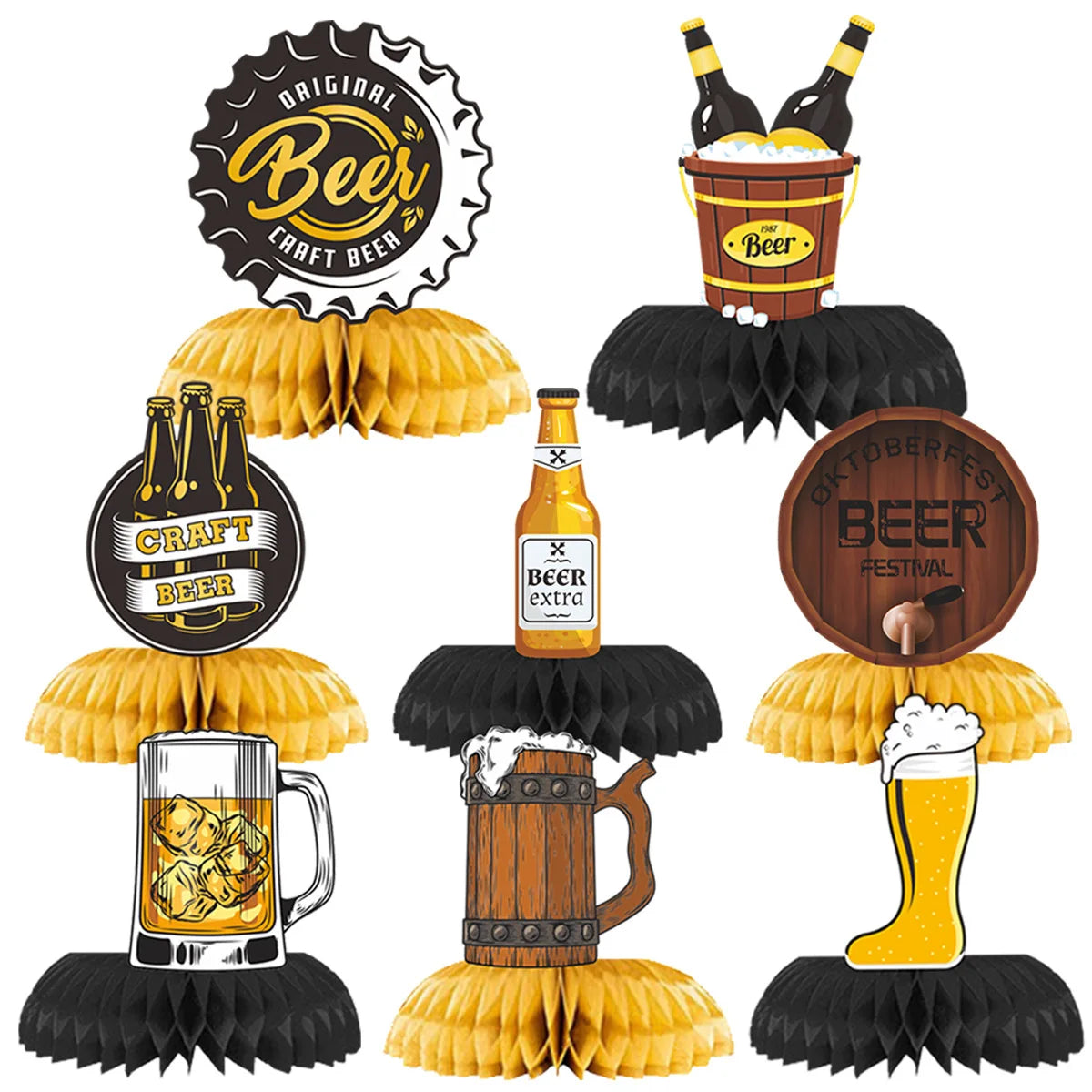 9Pcs Oktoberfest Theme Desktop Honeycomb Ornaments for Adults Boy Beer Festival Theme Birthday Party Background Props Decoration