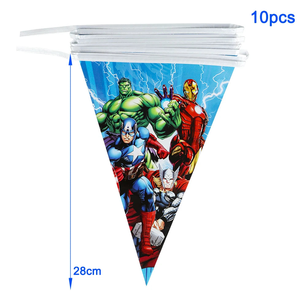 Avengers Superhero Birthday Party Decoration Balloon Cake Plate Paper Cup Box Gift Bag Background Banner 10 People Tableware Set