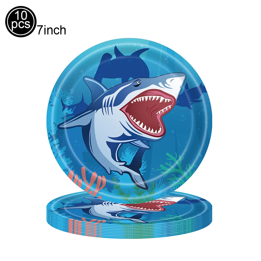 Shark Party Supplies Shark Birthday Tableware Shark Baby Shower Paper Cups Plates Napkins Ocean Shark Theme Party Decorations