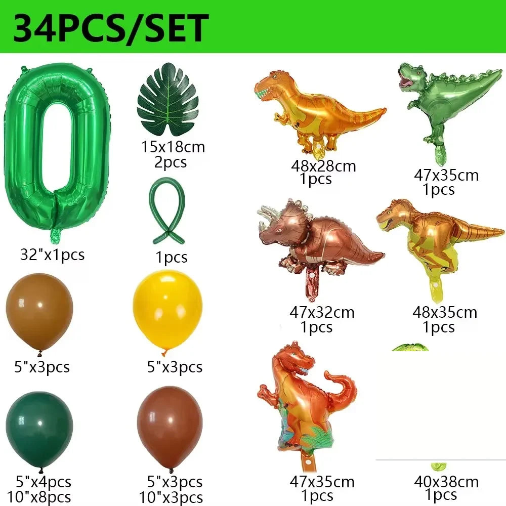 32 英寸 Number Dinosaur Birthday Party Dino Balloons Palm Leaf Set First Bthday Boy Party Kids Baby Shower Jungle Safari Deco
