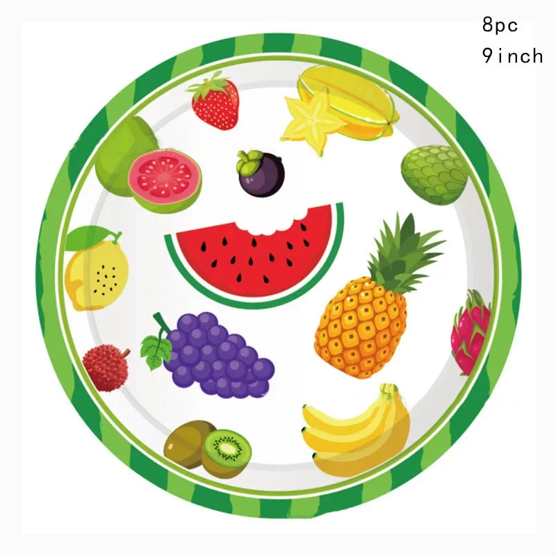 Hawaii Fruit Party Disposable Tableware Watermelon Pineapple Grape Plates Napkins Kids Happy Summer Fruit Birthday Party Decors