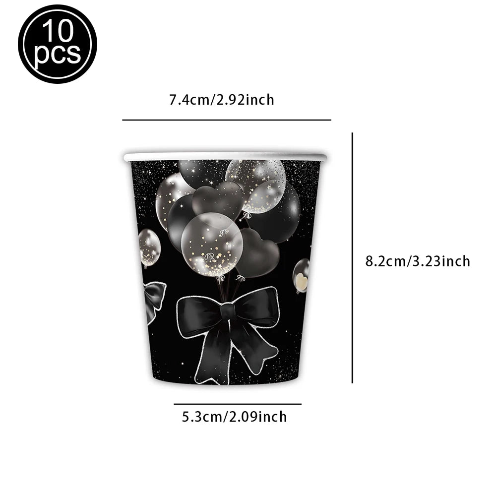 Black Bow Party Supplies Bow Birthday Party Dinner Plate Cup Napkin Toppers Bow Party Decors for Bachelorette Bridal Baby Shower