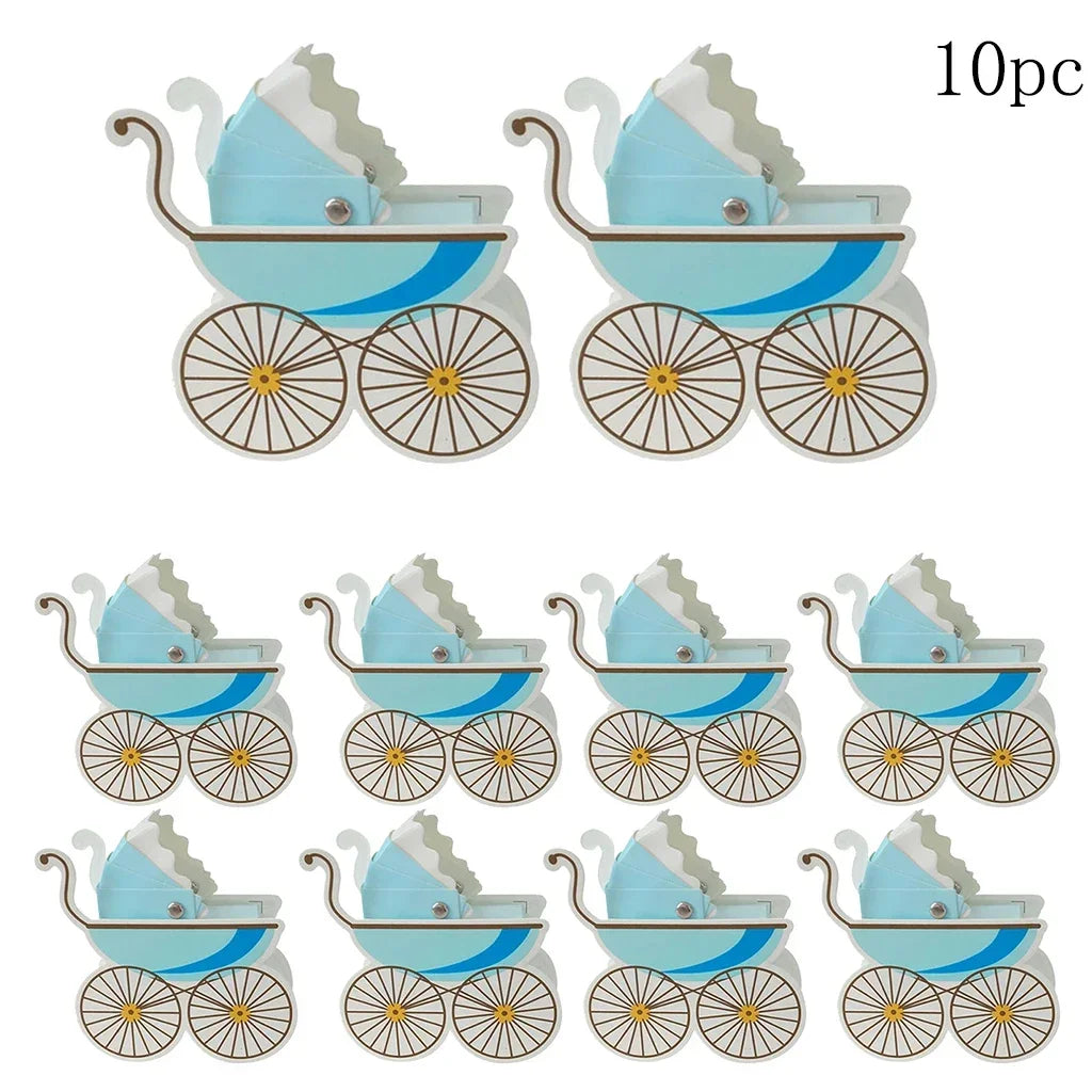 10pcs Babyshower Candy Box Creative Pink Blue Baby Carriage Candy Boxes It's a Boy Or Girl Party Decor Candy Packaging Box