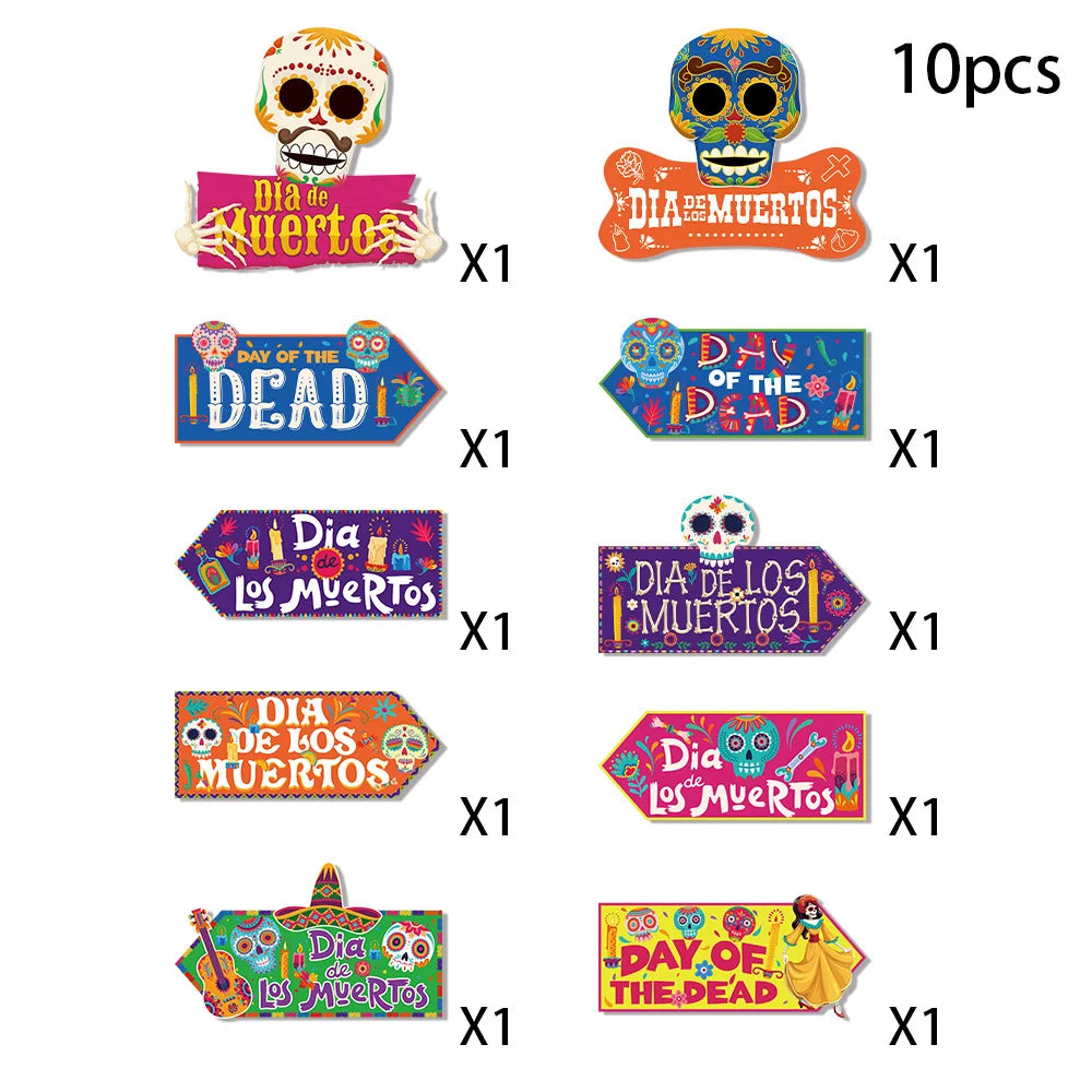 New Day of the Dead Party Skull Signs Lawn Stakes Paper Direction Signs Party Decorations