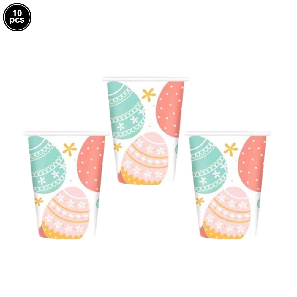 Easter Theme Disposable Tableware Easter Egg Pattern Paper Plates Cups Napkins Kids Happy Easter Party Decoration Supplies