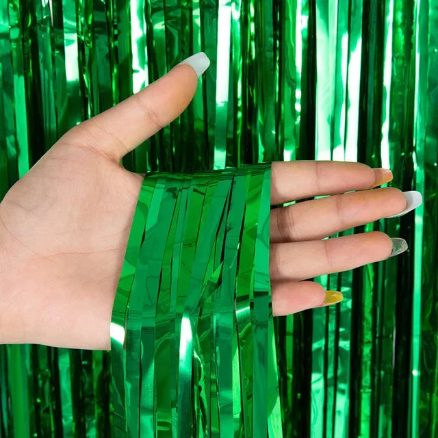 3 Pack St. Patrick's Day Foil Fringe Curtains Green White Orange Tinsel Fringe Photo Booth Prop Backdrop for Irish Party Decor