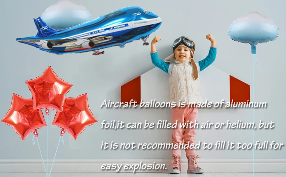 Airplane Party Decoration 12Inch Blue White Latex Balloons Big Plane Foil Cloud Balloon Set for Kids Boys Aviator Theme Birthday
