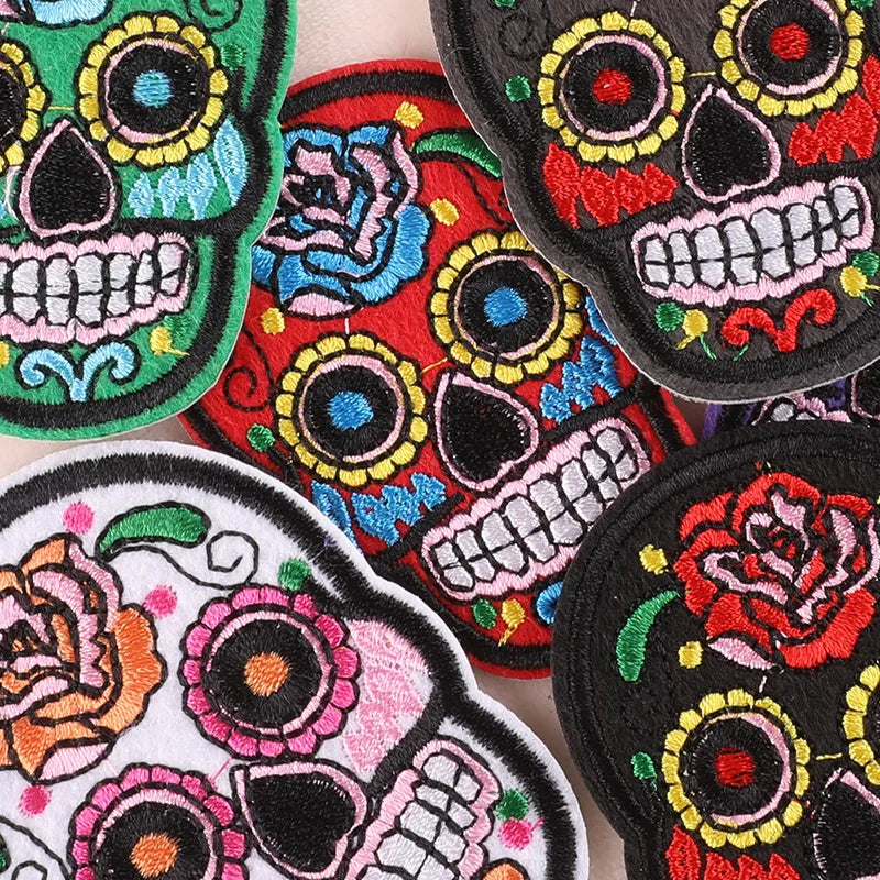 9Pcs Mixed Skull Patch DIY Mexico Day Skeleton Dead Embroidered Halloween Patches Iron On Fabric Badges Sew On Cloth Applique