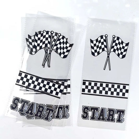 10-50pcs Race Car Cellophane Candy Bags Checkered Racing Flag Treat Bags Goodie Bags Racing Car Themed Birthday Party Supplies