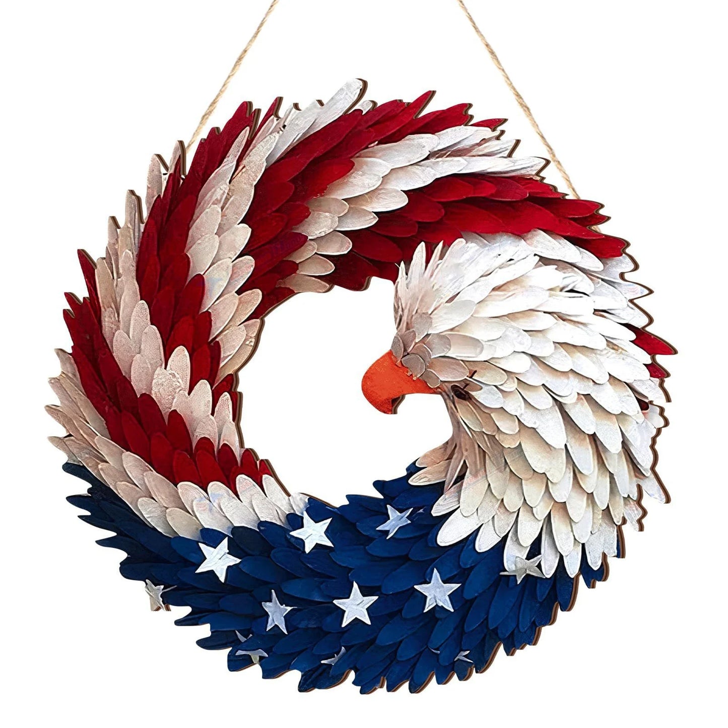 Independence Day Door Sign Wall Hanging Round Wooden Plaque Patriotic Front Door Decor 4th of July Festival Hanging Garland