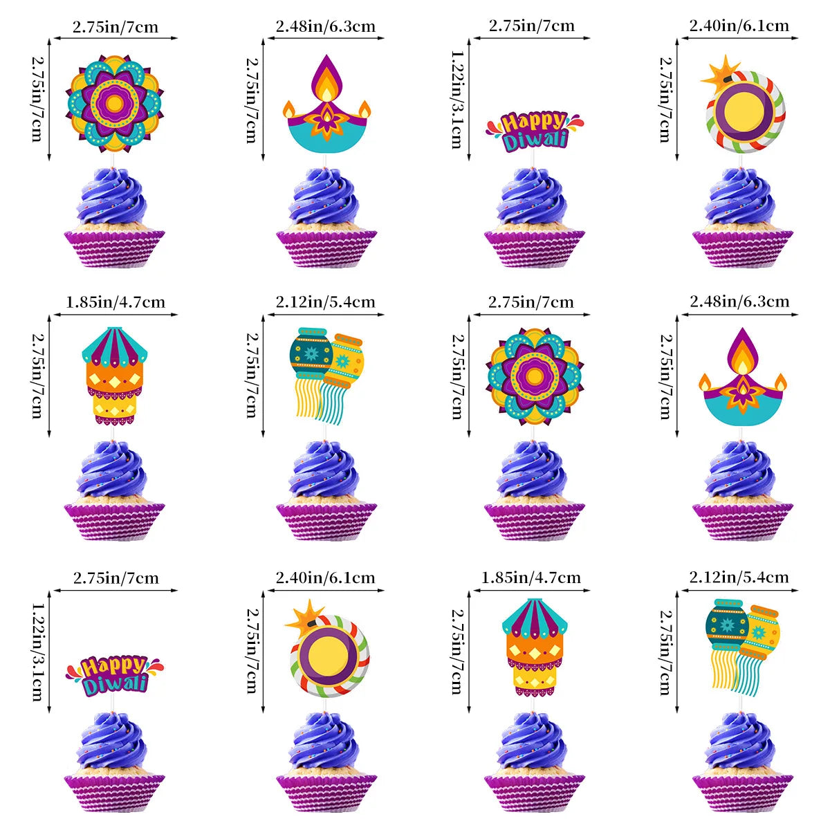 Happy Diwali Party Banner Spiral Banner Swirl Hanging Garland Cupcake Topper for India Diwali Festival Theme Party Decoration