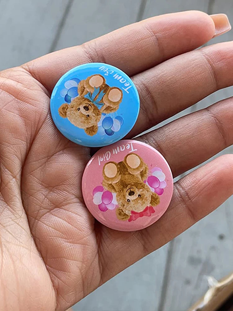 10pcs Gender Reveal Theme Tinplate Badges Cute Bear Team Boy Girl Button Pins Baby Shower Birthday Party Favors Decoration